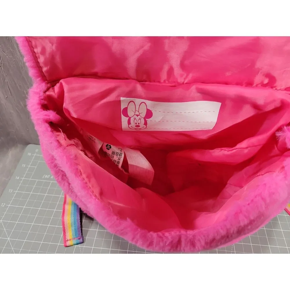 Disney Store Minnie Mouse Small‎ BACKPACK Fluffy Pink Exterior Rainbow Staps